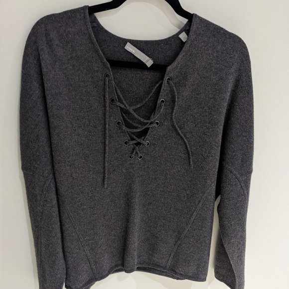 Vince Lace Up Grey Sweater Merino and Cashmere - Picture 1 of 12